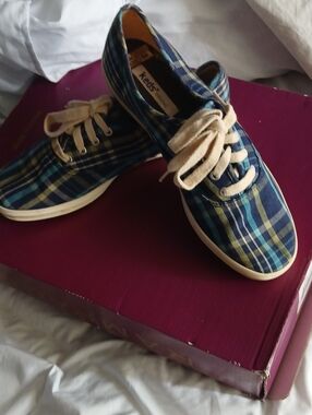 Keds Plaid Canvas Sneakers in Blue, Green and Cream
